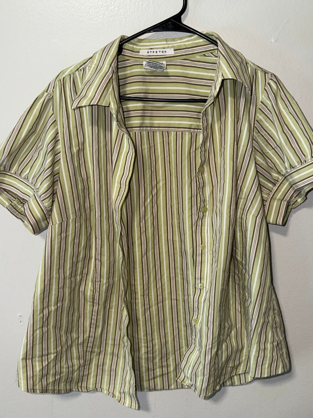 George Green Striped Button-Up Shirt Collared Neck Short Sleeves Button Front